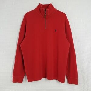 Vintage‎ Polo Ralph Lauren Sweater Mens XL Red Quarter Zip Cotton Pony Pullover